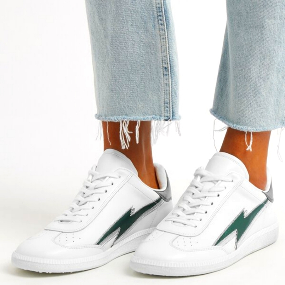 NWT$500 Isabel Marant Bryce Thunder Two Tone Bolt White Leather Sneaker in box